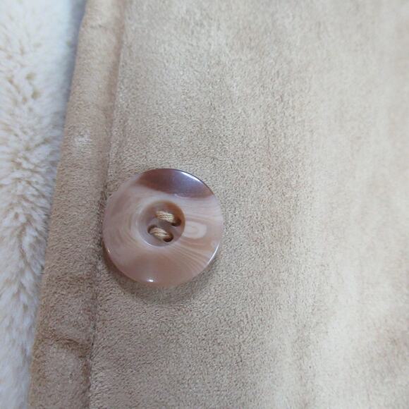 Talbots Coat Womens XL Tan Faux Suede Faux Shearling Lined Button Up Overcoat - Picture 3 of 7